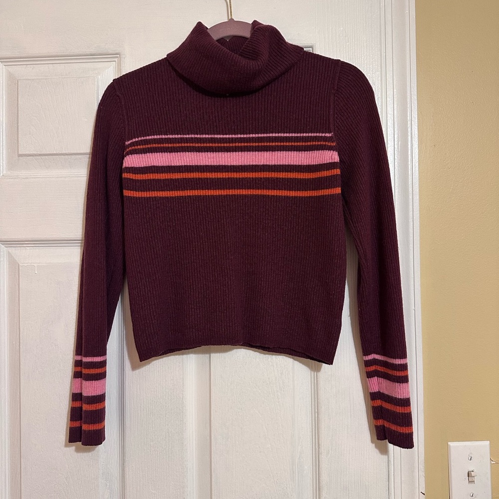 Free People Purple Striped Turtleneck